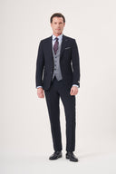 Jakamen Men’s Black Vest Suit - Navy