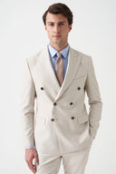 Slim Peak-Lapel Double-Breasted Blazer - Beige