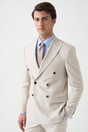 Slim Peak-Lapel Double-Breasted Blazer - Beige