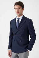 Slim Peak-Lapel Double-Breasted Blazer - Navy