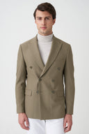 Slim Peak-Lapel Double-Breasted Blazer - Olive