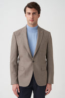 Slim Peak-Lapel Blazer - Beige