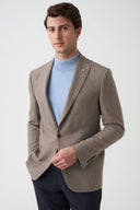 Slim Peak-Lapel Blazer - Beige