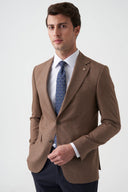 Slim Striped Notch-Lapel Blazer - Coffee
