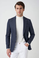 Slim Striped Notch-Lapel Blazer - Navy