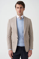 Slim Peak-Lapel Blazer - Beige