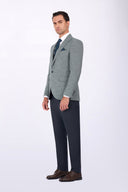 Slim Fit Suit with Peak Lapel & Mismatch Design - Green navy