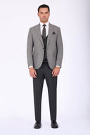 Slim Fit Suit with Peak Lapel & Mismatch Design - Grey