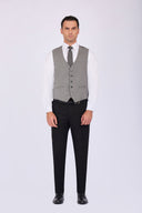 Slim Fit Suit with Notch Lapel & Double Face Vest - Black
