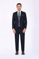 Slim Fit Suit with Notch Lapel & Double Face Vest - Navy