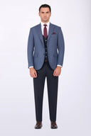 Slim Fit Suit with Notch Lapel & Mismatch Detailing - Blue