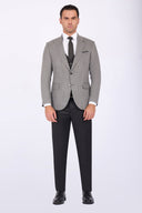 Slim Fit Suit with Notch Lapel & Mismatch Detailing - Grey