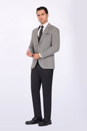 Slim Fit Suit with Notch Lapel & Mismatch Detailing - Grey