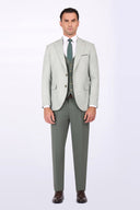 Slim Fit Suit with Notch Lapel & Mismatch Detailing - Light olive