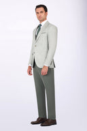Slim Fit Suit with Notch Lapel & Mismatch Detailing - Light olive