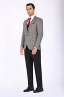 Slim Fit Checked Suit with Peak Lapel & Double-Breasted Vest - Grey