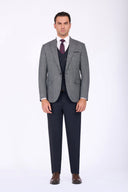 Slim Fit Checked Suit with Peak Lapel & Double-Breasted Vest - Grey navy