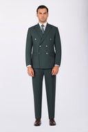 Double Breasted Slim Fit Suit - Dark green