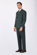 Double Breasted Slim Fit Suit - Dark green