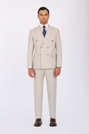 Double Breasted Slim Fit Suit - Greige
