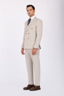 Double Breasted Slim Fit Suit - Greige