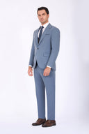 Slim Fit Suit with Peak Lapel & Single-Breasted Vest - Blue
