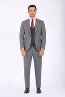 Slim Fit Suit with Peak Lapel & Single-Breasted Vest - Grey
