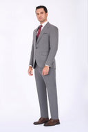 Slim Fit Suit with Peak Lapel & Single-Breasted Vest - Grey