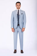 Slim Fit Suit with Peak Lapel & Single-Breasted Vest - Light blue