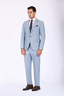 Slim Fit Suit with Peak Lapel & Single-Breasted Vest - Light blue