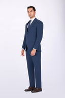 Slim Fit Suit with Peak Lapel & Single-Breasted Vest - Navy