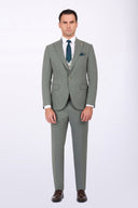 Slim Fit Suit with Peak Lapel & Single-Breasted Vest - Olive