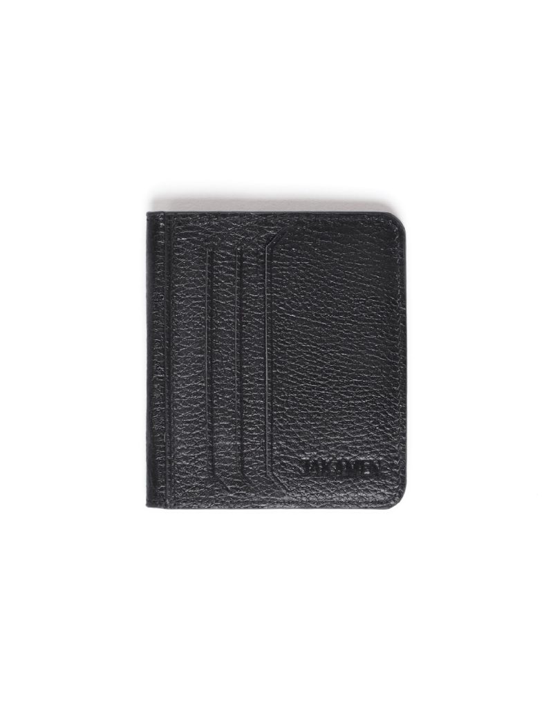 JK00JK29M049-Black-001-1 Card Holder with Snap Closure - Wrinkled Leather