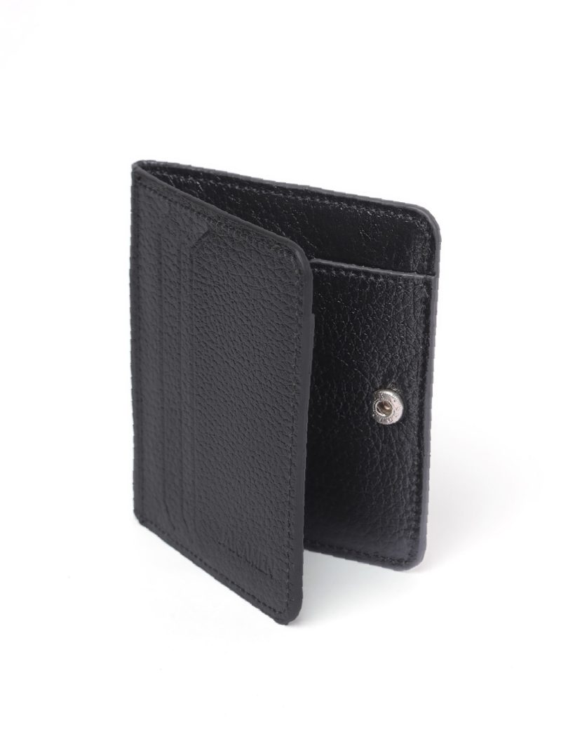 JK00JK29M049-Black-001-3 Card Holder with Snap Closure - Wrinkled Leather