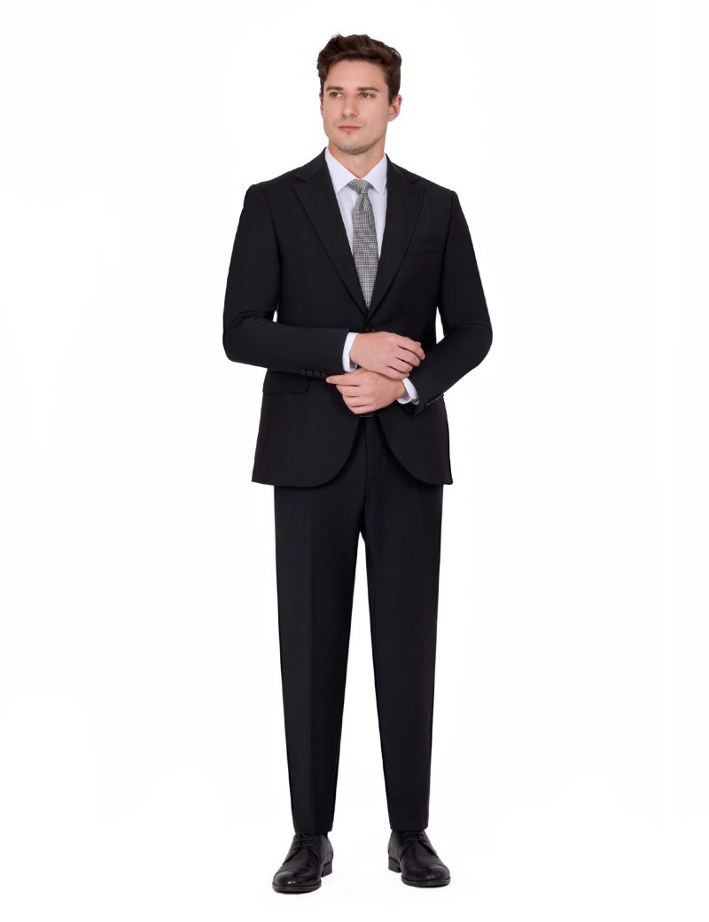 JK00SF02M009-Black-001-1-1 Classic Suit with Notch Lapel and Flap Pockets