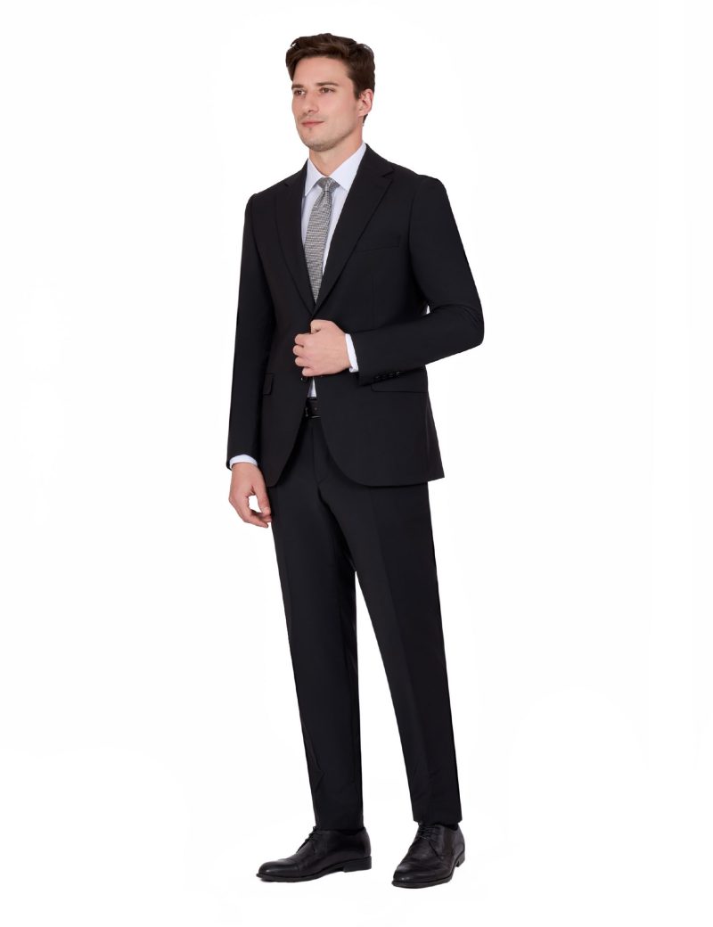 JK00SF02M009-Black-001-3-1 Classic Suit with Notch Lapel and Flap Pockets