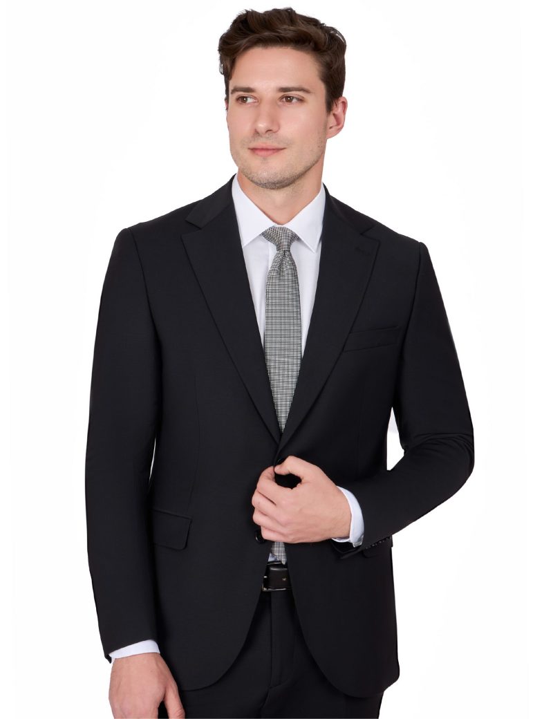 JK00SF02M009-Black-001-5-1 Classic Suit with Notch Lapel and Flap Pockets