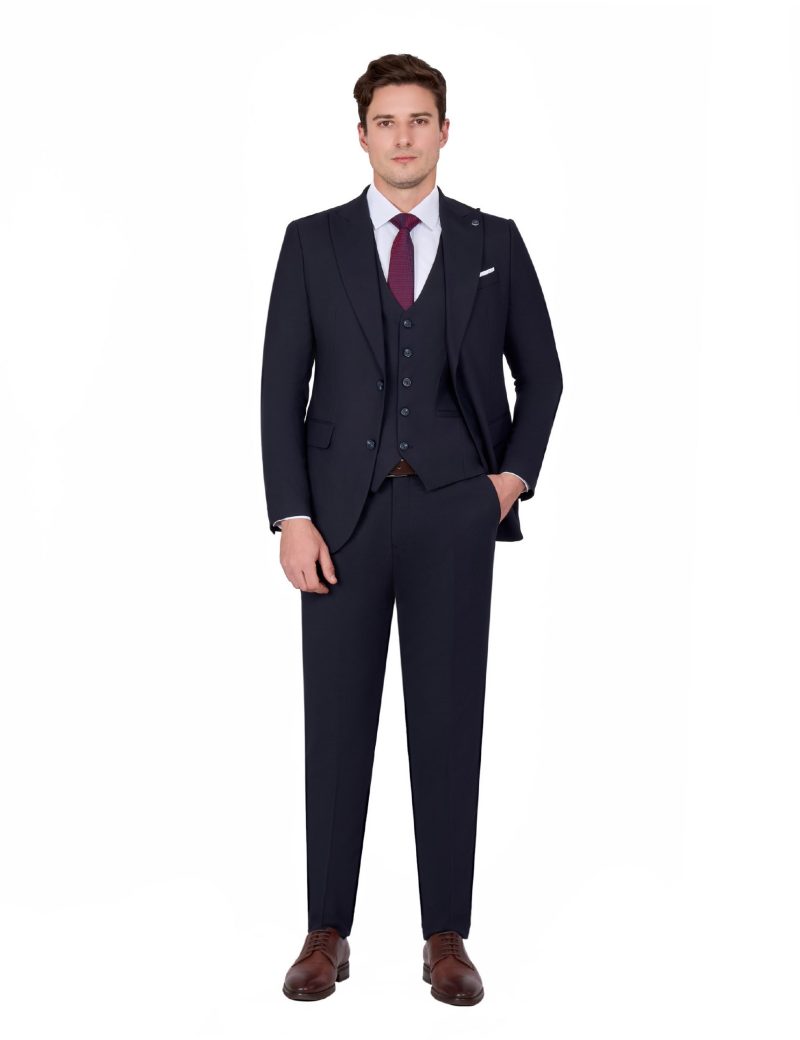 JK00SF02M016-Navy-002-1 Elegant Peak Lapel Vest Suit