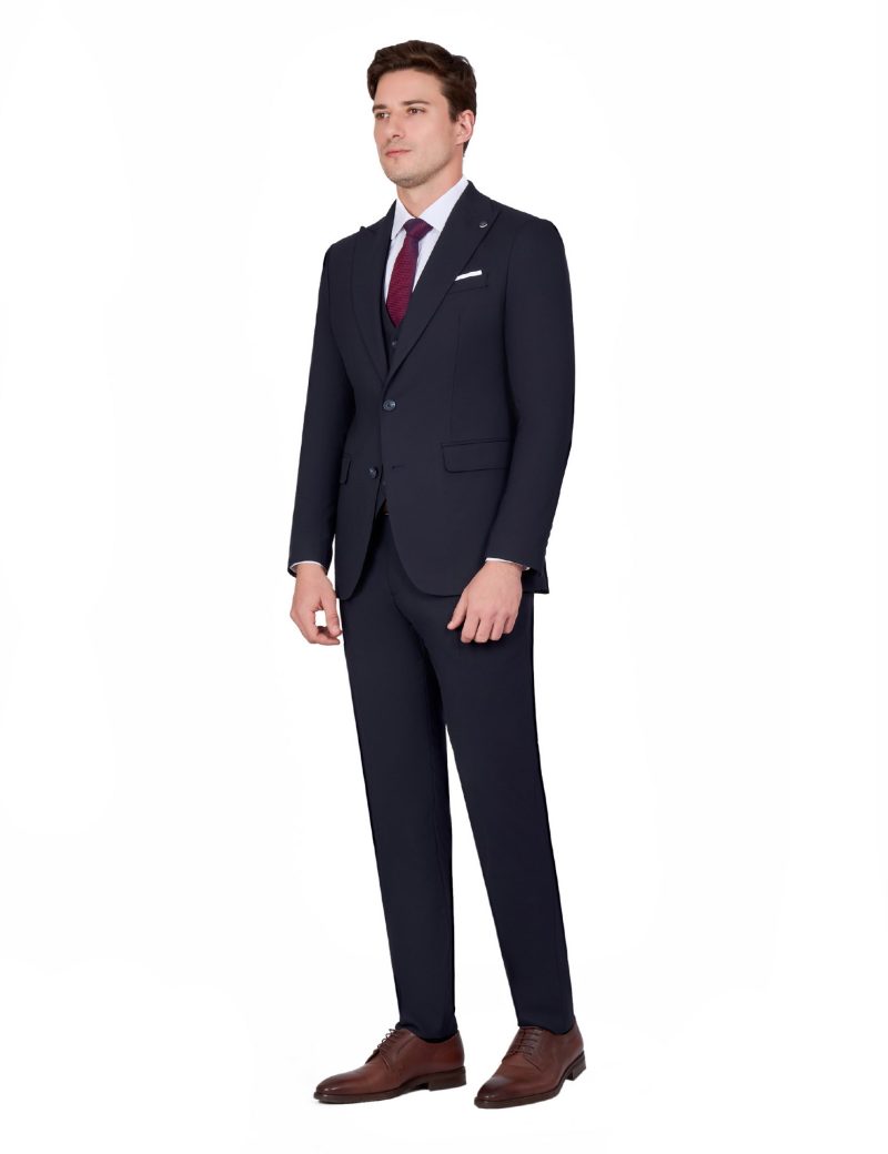 JK00SF02M016-Navy-002-3 Elegant Peak Lapel Vest Suit