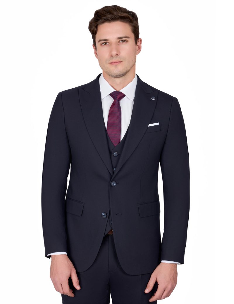 JK00SF02M016-Navy-002-5 Elegant Peak Lapel Vest Suit