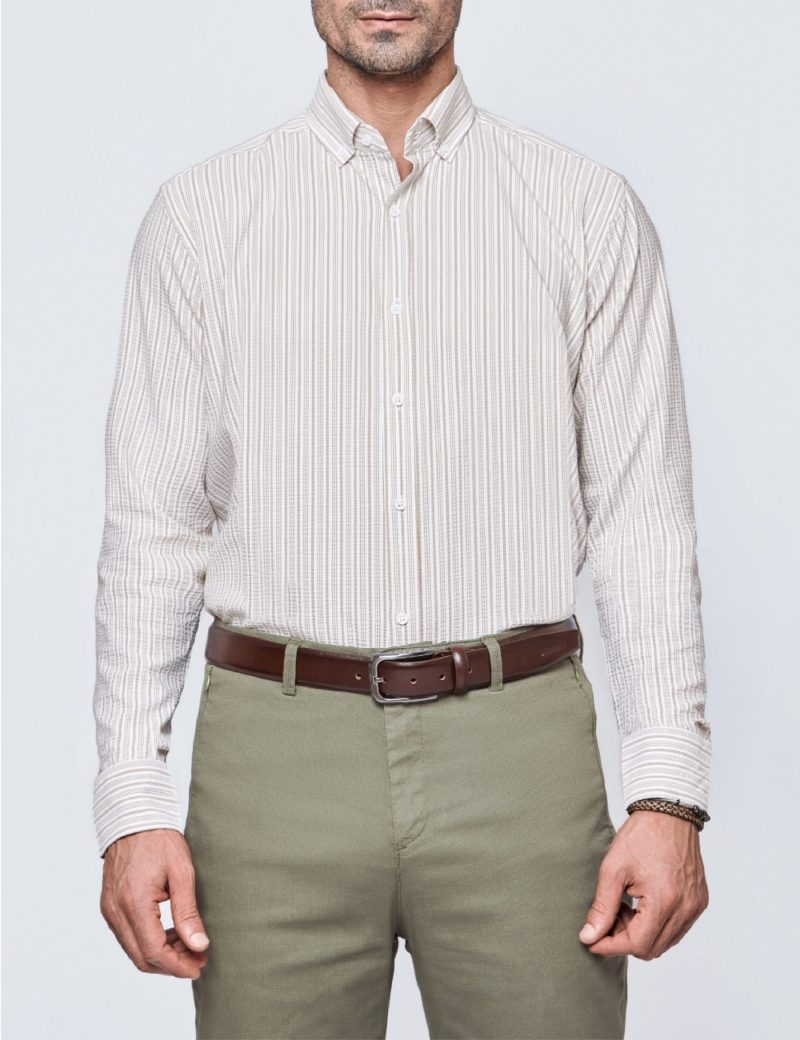 Slim-Fit Striped Seersucker Shirt