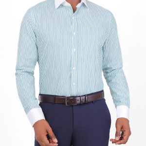 Slim-Fit Striped Dress Shirt - 100% Cotton