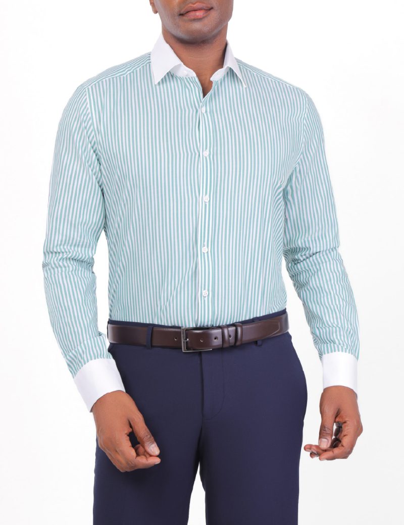 Slim-Fit Striped Dress Shirt - 100% Cotton