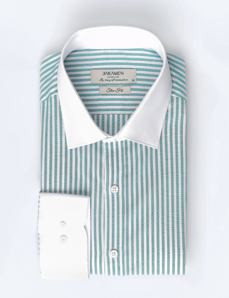 Slim-Fit Striped Dress Shirt - 100% Cotton