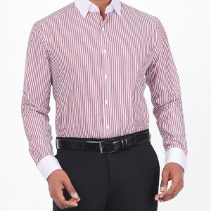 Slim-Fit Striped Dress Shirt - 100% Cotton