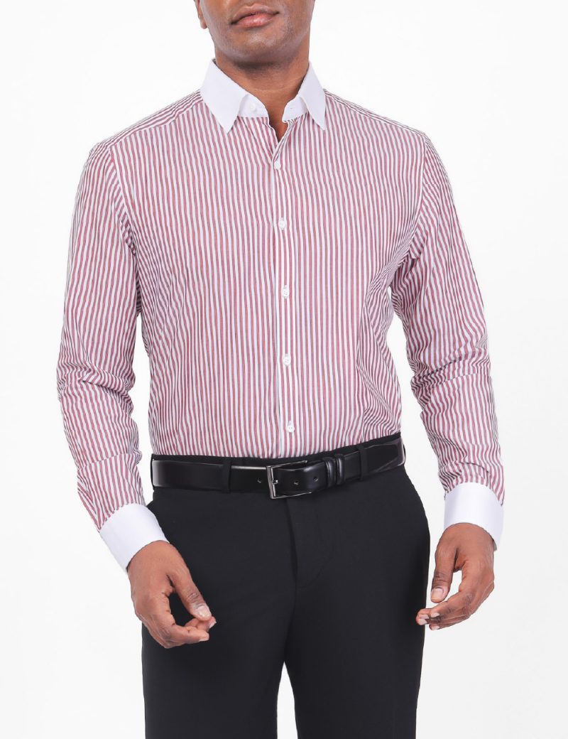Slim-Fit Striped Dress Shirt - 100% Cotton