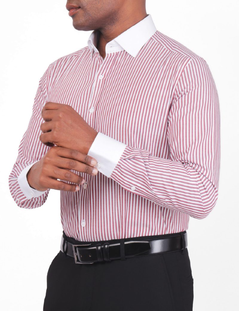 Slim-Fit Striped Dress Shirt - 100% Cotton