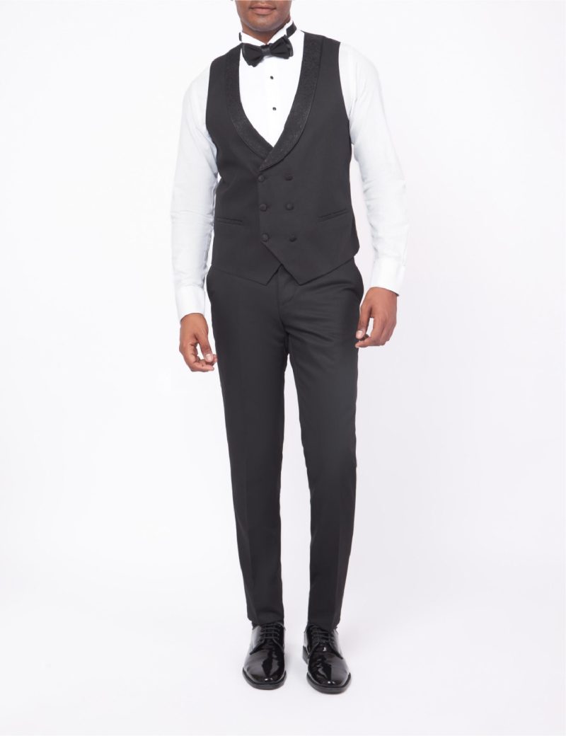 JK35SF18M003-Black-044-2 Slim-Fit Tuxedo Suit with Removable Lapel & Double-Breasted Vest