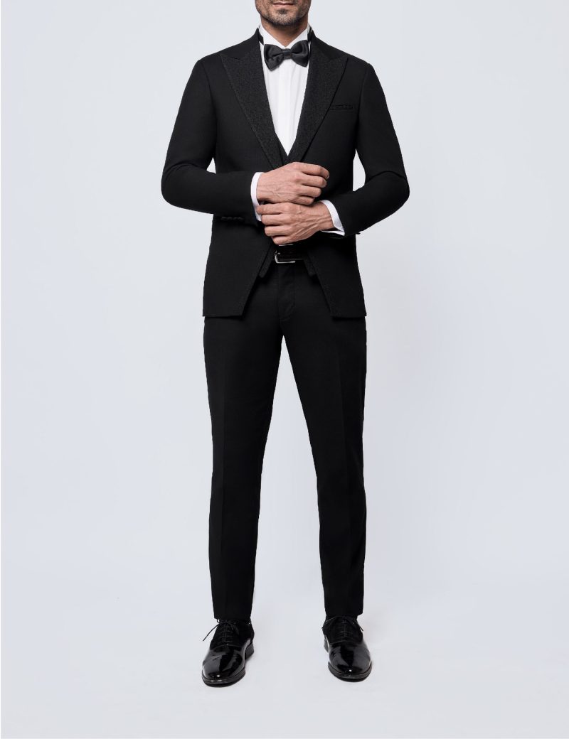 JK35SF18M019-Black-081-1 Tuxedo suit with a textured lapel