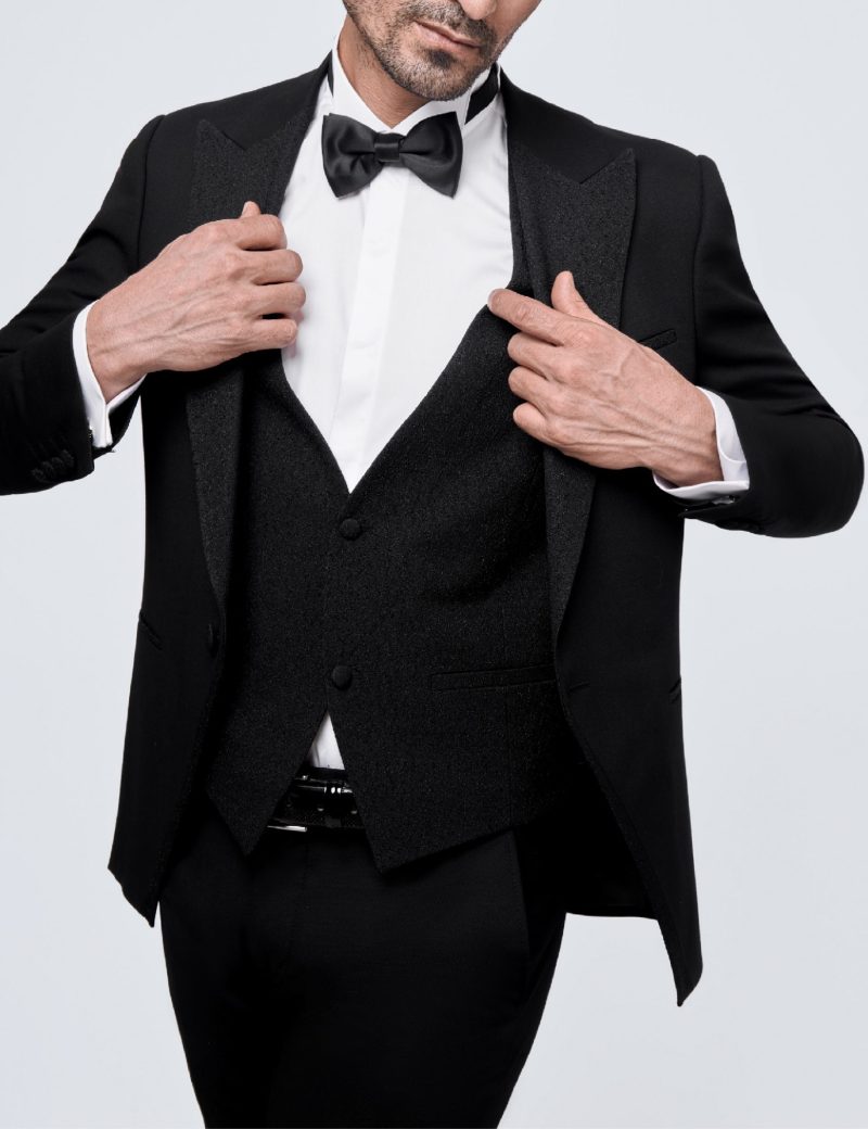 JK35SF18M019-Black-081-2 Tuxedo suit with a textured lapel